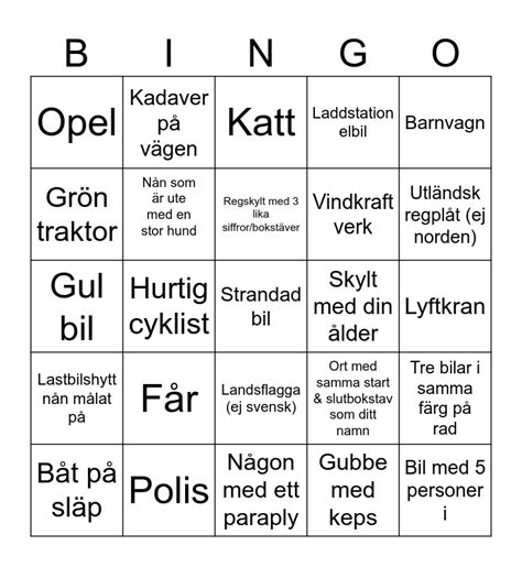 Bilbingo Göteborg 2023 Bingo Card