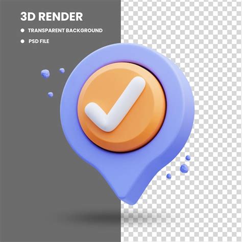 Premium PSD 3d Rendering Of Cute Icon Illustration Pin Location Approved