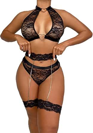 Amazon Zzalalana Pc Floral Lace Lingerie For Women Matching Sets Metallic Accessory
