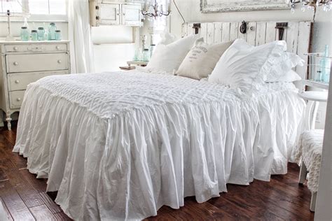 Ruffled Chenille Coverlet Bedspread Shabby Chic Bedding White Ruffle