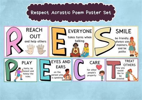 Respect Acrostic Poem Poster Set Classroom Decor Fun Printables