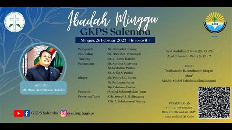 Ibadah Minggu Gkps Salemba 26 Februari 2023 Youtube