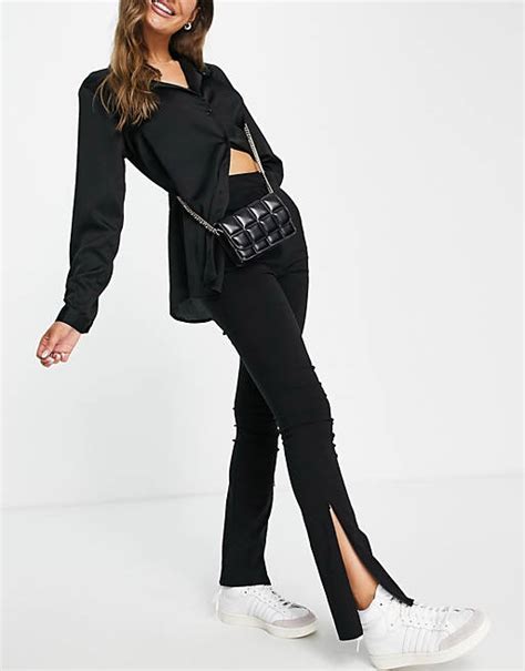 Topshop Skinny Zip Hem Trouser In Black Asos