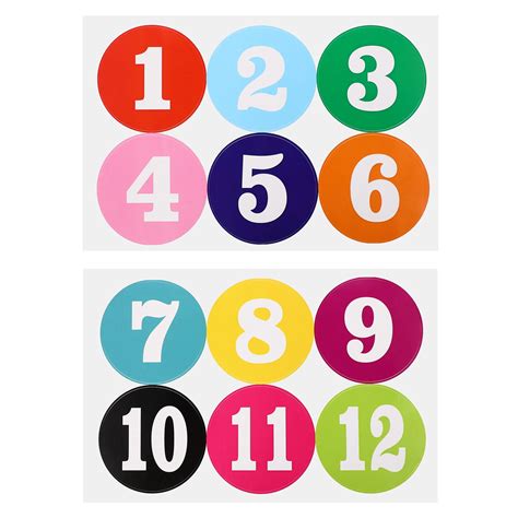 Nuolux Sheets Colorful Round Number Stickers Waterproof Number Paster