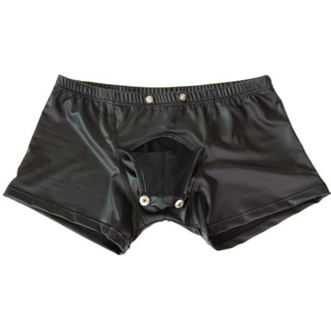 Boxer shorty Boxer Sexy en Cuir Verni Noir pour Homme Sous Vêtement de