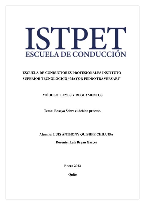 1 Plantilla Ensayo DEL Debido Proceso ESCUELA DE CONDUCTORES