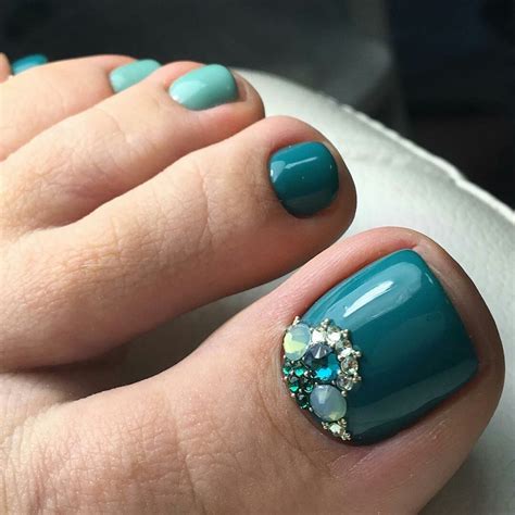 Blue Rhinestone Toe Nail Art Summer Toe Nails Toe Nail Color Pretty