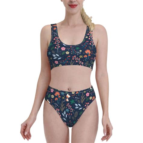 Bixox Colorful Flowers Pattern Two Piece Sports Bikini With U Shaped