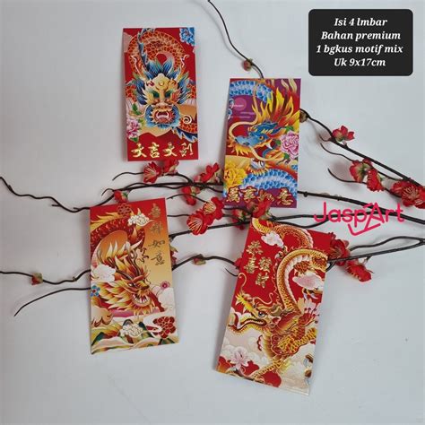 Jual 4pcs Angpao 2024 NAGA Imlek Merah PREMIUM ANGPAO IMLEK PANJANG