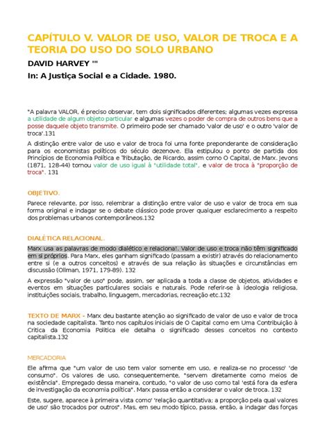 Valor De Uso E Valor De Troca - Valor de Uso e Troca no Solo Urbano | PDF | Karl Marx | Economia