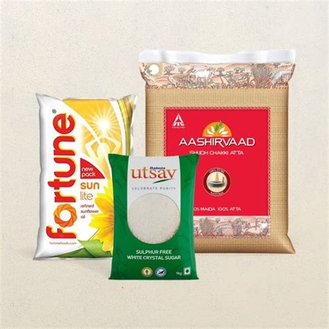 Aashirvaad Whole Wheat Atta 5kg Fortune Refined Sunflower Oil 1l