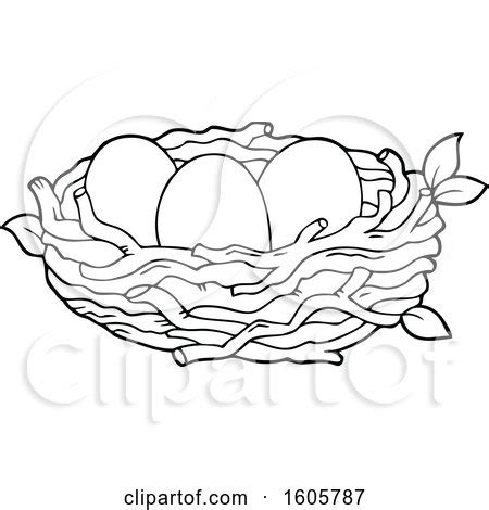 Clipart of a Black and White Bird Nest with Eggs - Royalty Free Vector ...