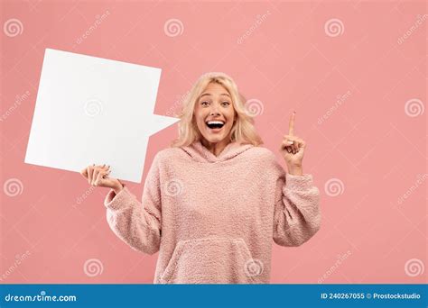 Idea Concept Inspired Excited Woman Having Idea Holding Blank Speech