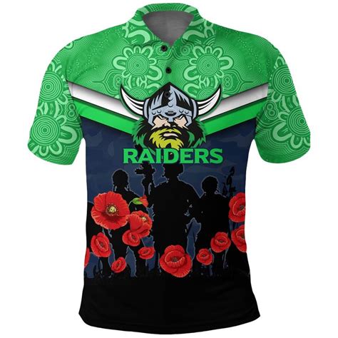 AIO Pride Canberra Raiders Anzac Day Polo Shirt Indigenous Art AIO