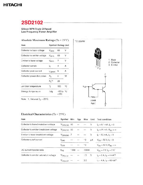 D2102 Datasheet 1 4 Pages HITACHI SILICON NPN TRIPLE DIFFUSED LOW