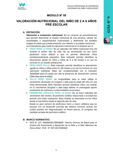 GUIA 9 Valoración Nutricional DEL NIÑO DE 2 A 5 AÑOS PRE Escolar