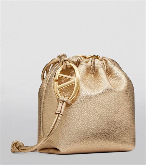 Womens Valentino Garavani Gold Mini Leather VLogo Pouf Bucket Bag