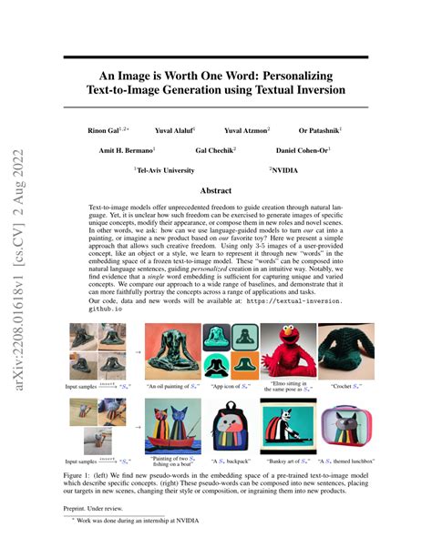 Pdf An Image Is Worth One Word Personalizing Text To Image