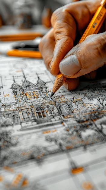 Premium Photo | Closeup of a hand drawing architectural plans