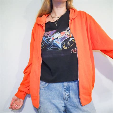 Vintage Neon Orange Hoodie Thin And Soft No Depop