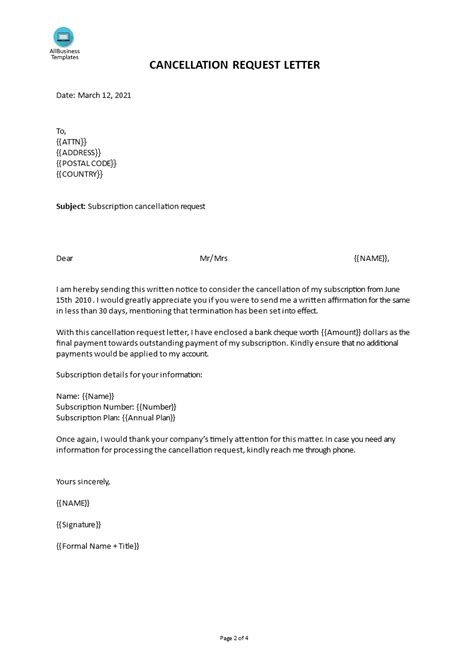 Cancellation Letter Template