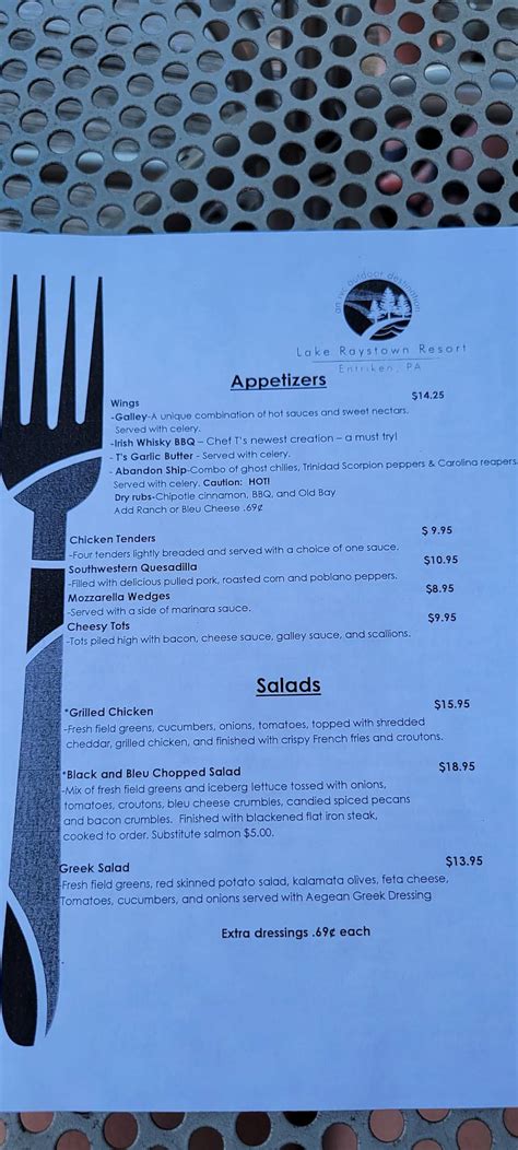 Menu At Lake Raystown Resort Marina Cafe Usa Chipmunk Crossing