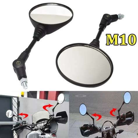 PAIR UNIVERSAL 10MM Rear View Side Mirrors Round Motorcycle Rear View