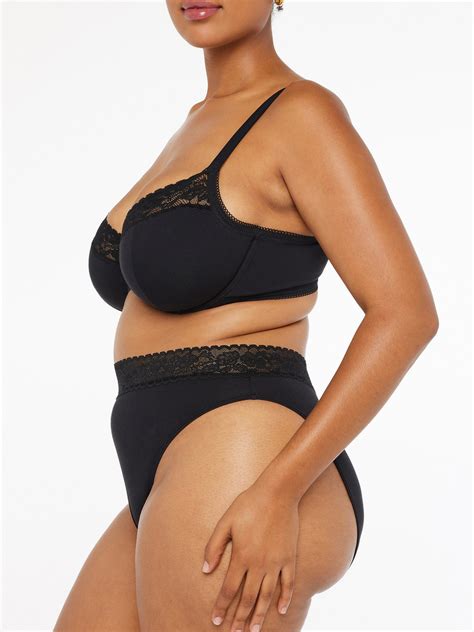 Cotton Essentials Lace Trim High Leg Bikini Panty In Black Savage X Fenty