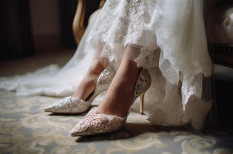 Premium Photo Closeup Shot Of A Bride Wearing Wedding Shoes