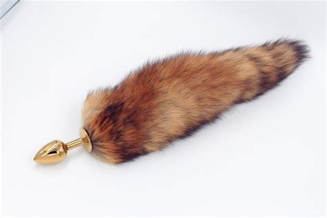 Red Fox Tail Butt Anal Plug 35cm Long Real Fox Tails Golden Metal Anal