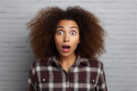 Premium Photo Astonished Curly Haired African American Woman Looks Above