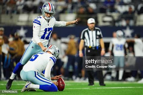 Brandon Aubrey of the Dallas Cowboys kicks for a field goal during an ...