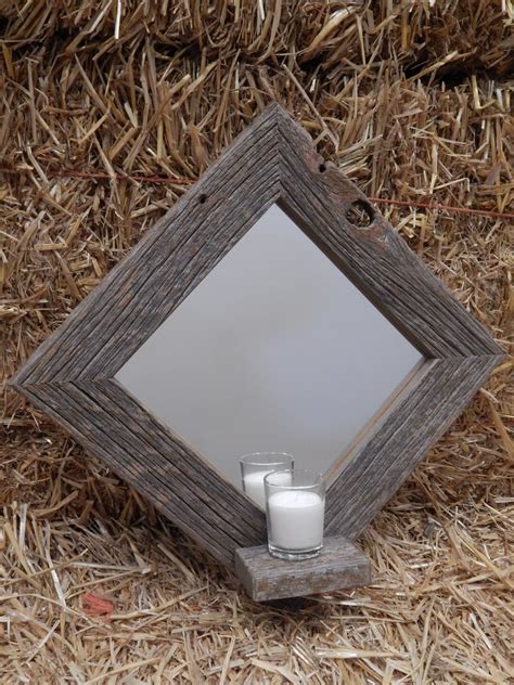 Barnwood Framed Mirror With Shelf For Votive Candle Or Knickknack