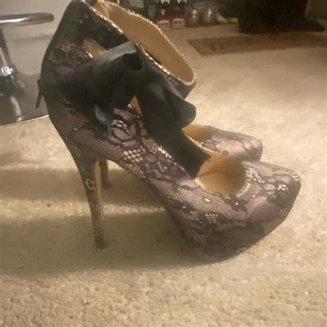 Shoes Black Lace Over Nude Black Bow Ankle Strap Slightly Worn