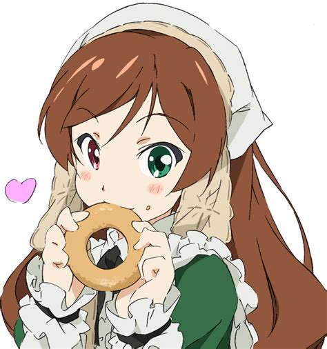 Safebooru 1girl Blush Doughnut Eating Food Food On Face Green Eyes Heart Heterochromia Long