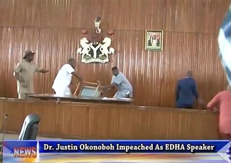 Watch The Shameful Moment Edo State Lawmakers Fight Each As The Speaker Was Forcefully Impeached