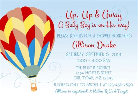 Baby Shower Invitation Hot Air Balloon Invitation Boy PRINTABLE DIGITAL FILE 5x7 Etsy