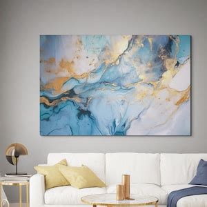 Teal and Gold Marble Abstract Wall Art, Geode Resin, Canvas Print - Etsy