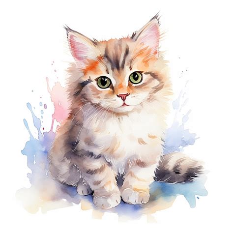 Premium Vector Enchanting White Background Cat Watercolor Pose