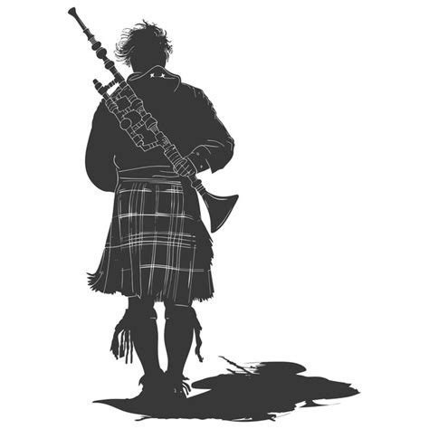 Silhueta Homem Escoc S Vestindo Kilt Tocando Great Higland Bagpipe Cor