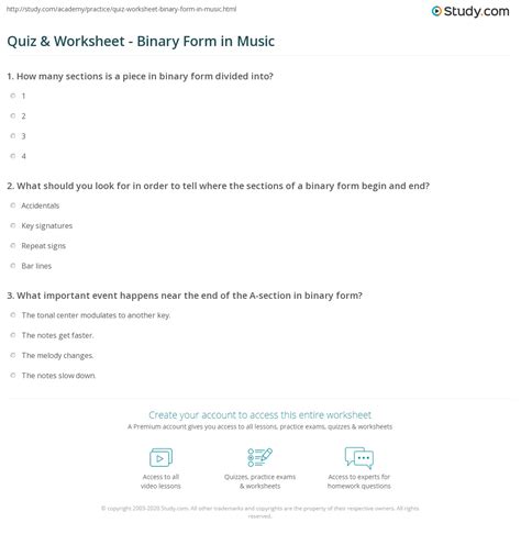 Quiz & Worksheet - Binary Form in Music | Study.com