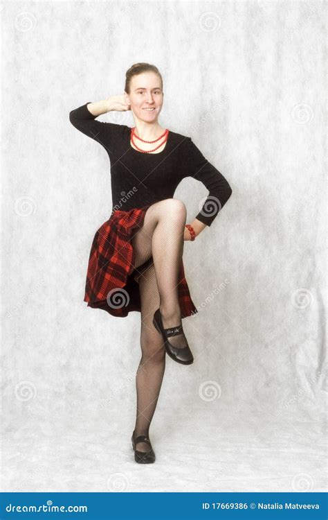 Girl Dancing Cancan In Red Scottish Skirt Royalty Free Stock Image Image 17669386