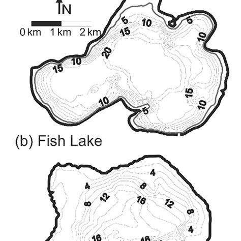 (Top) map of study lakes in Wisconsin, USA and bathymetric maps of each ...