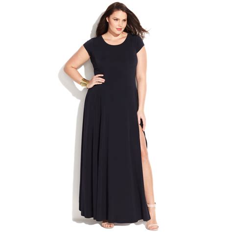 Michael Kors Plus Size Cap Sleeve Maxi Dress In Navy Blue Lyst