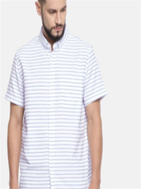 Buy American Eagle Outfitters Men White And Blue Regular Fit Self Striped