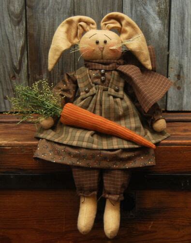 Handmade Primitive Spring Easter Bunny Rabbit Girl Doll Carrot Folk Art