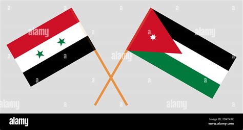 Crossed Flags Of Jordan And Syria Official Colors Correct Proportion Vector Illustration