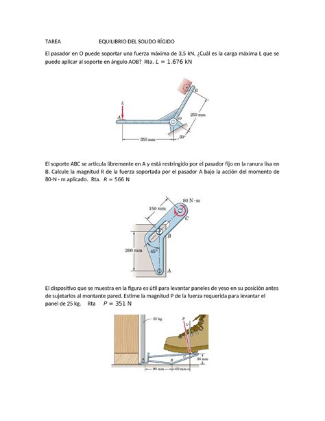 Tarea Equili BRIO DEL Solido Rígido 2 parcial TAREA EQUILIBRIO DEL