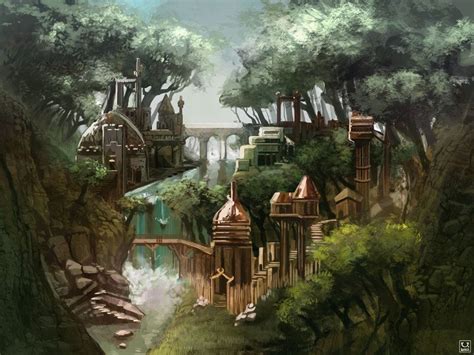 Elven Village By Carloscara On DeviantArt Fantasy Landscape Fantasy