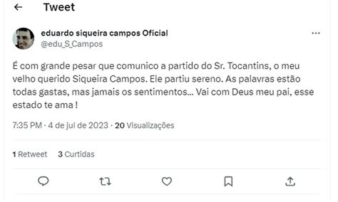 Morre Siqueira Campos Ex Governador E Criador Do Estado Do Tocantins